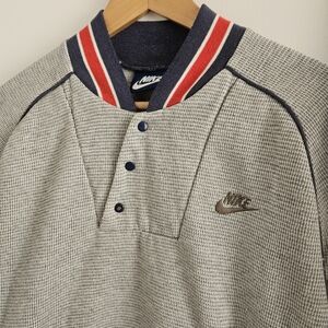 80s Vintage Nike Waffle Knit Pullover Sweatshirt 1/4 Button Up
